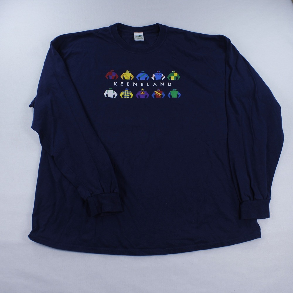 Keeneland Horse Racing Jockey Silks Long Sleeve Shirt Indigo Navy Blue Size 2XL
